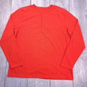 Fabletics Henley Shirt Mens XXL Red Orange Waffle Knit Long Sleeve Thermal Top
